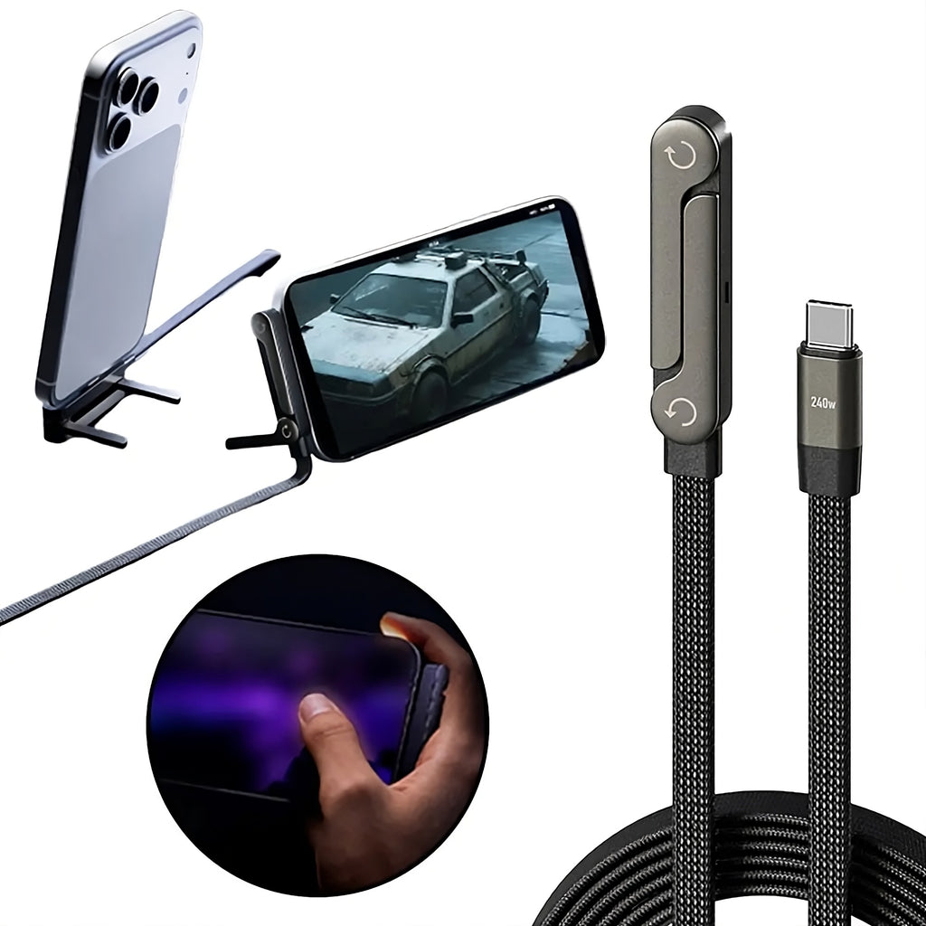 240W Fast Charging USB-C Cable with Adjustable Phone Stand ⚡