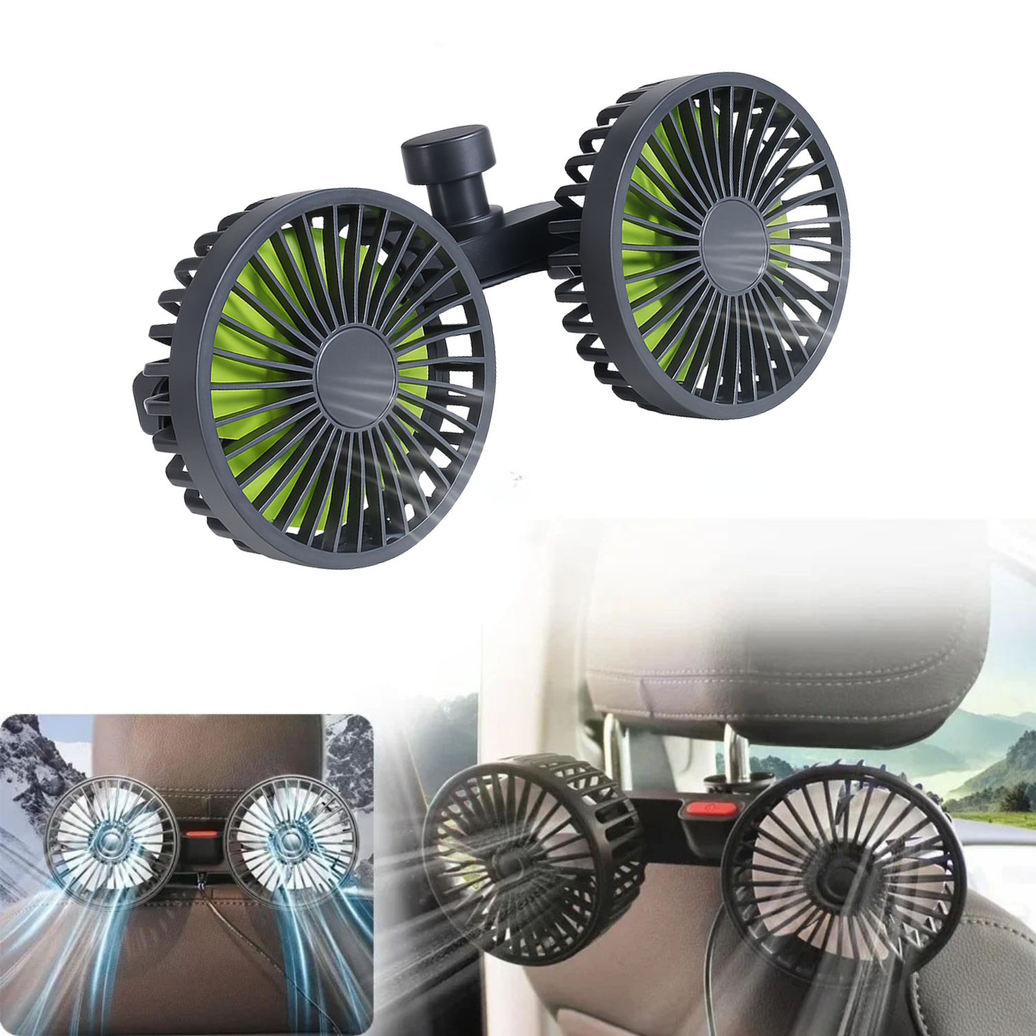 Dual Head Car Seat Fan – Rechargeable Backseat Cooling Fan for Kids & Pets 🚗❄️🐶👶