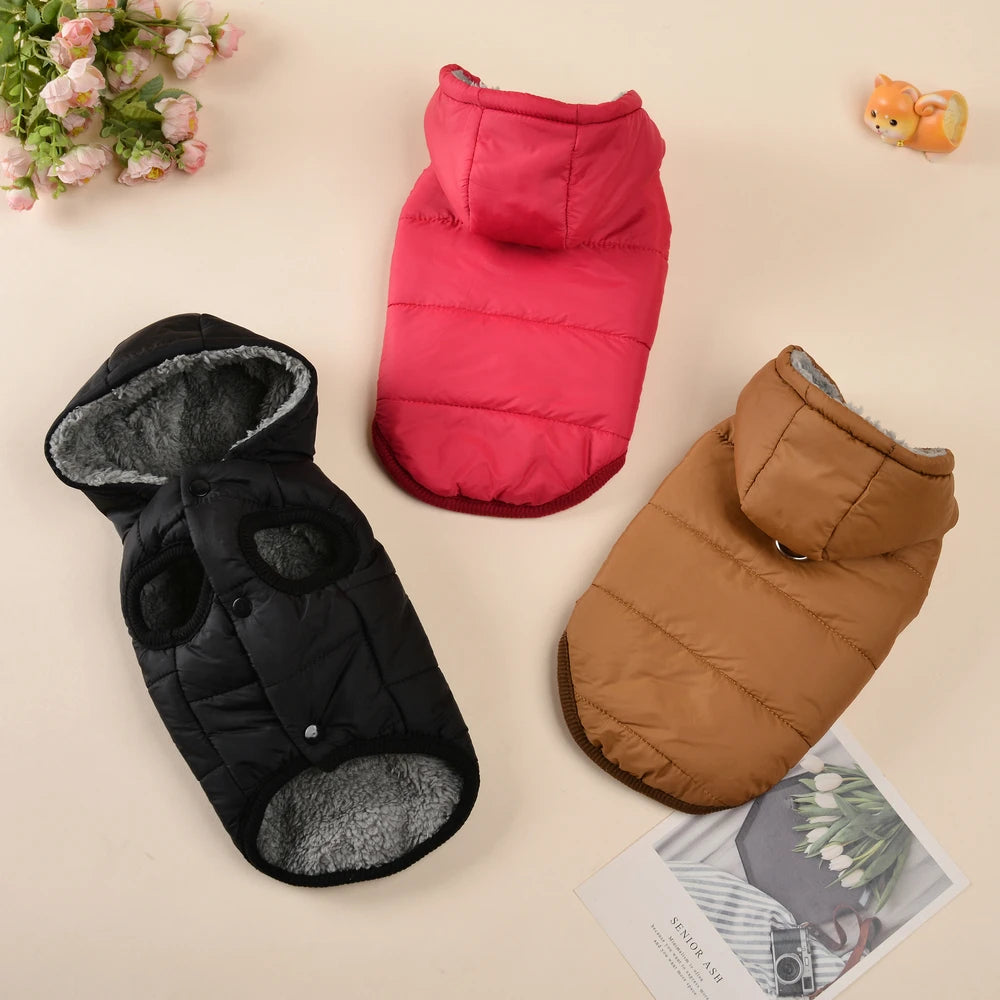 Warm Hooded Dog Jacket – Fleece Winter Coat for Small Dogs & Cats
