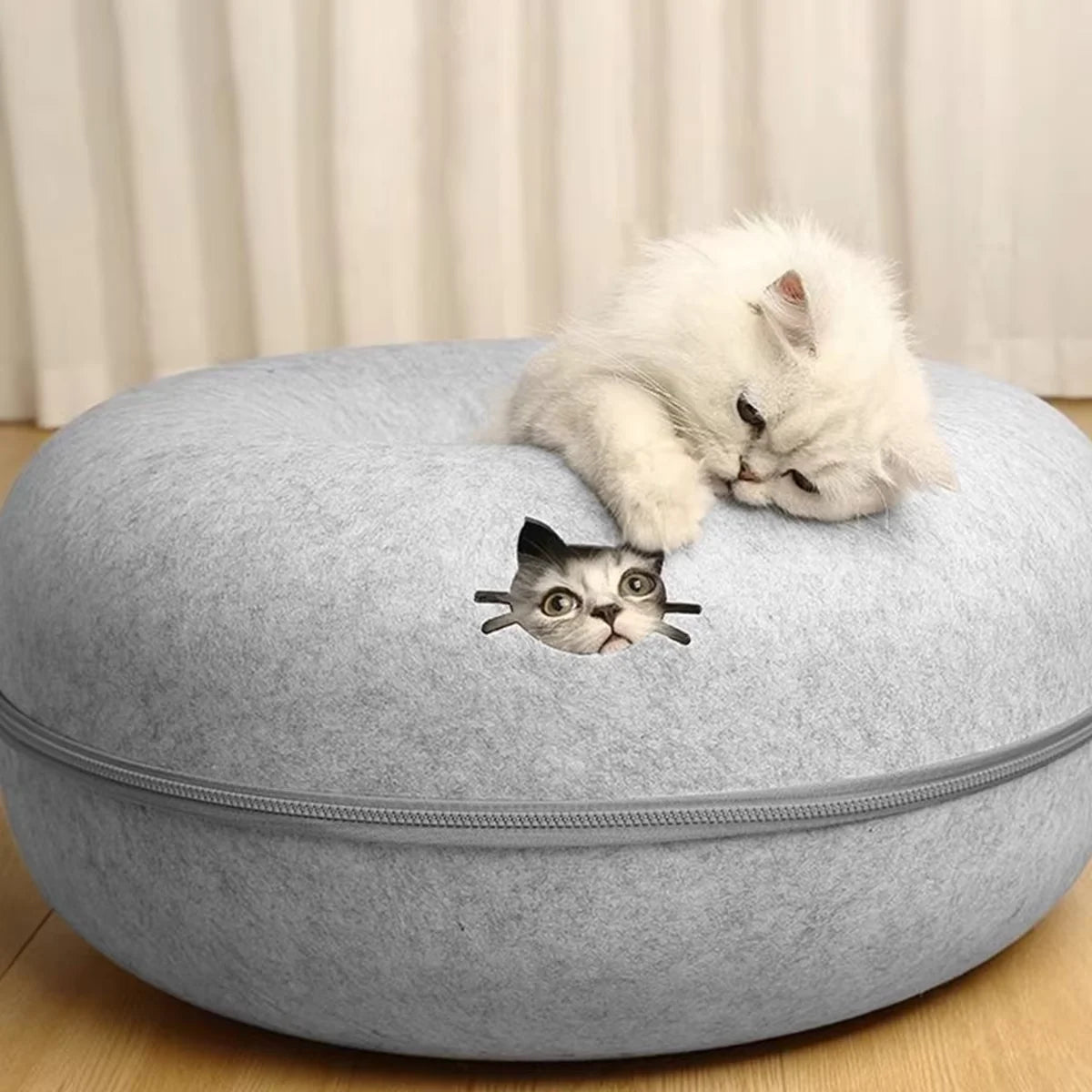 Felt Donut Cat Bed – 2-in-1 Cat Tunnel & Cozy Hideout 🐱✨