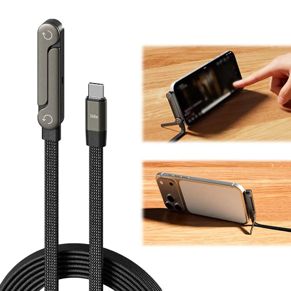 240W Fast Charging USB-C Cable with Adjustable Phone Stand ⚡