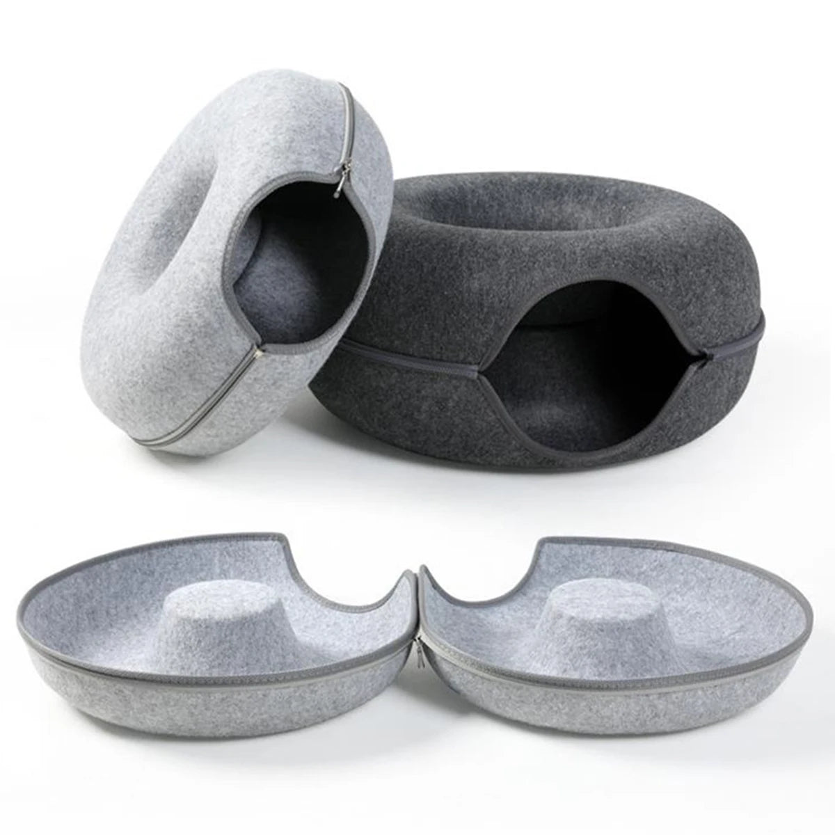 Felt Donut Cat Bed – 2-in-1 Cat Tunnel & Cozy Hideout 🐱✨
