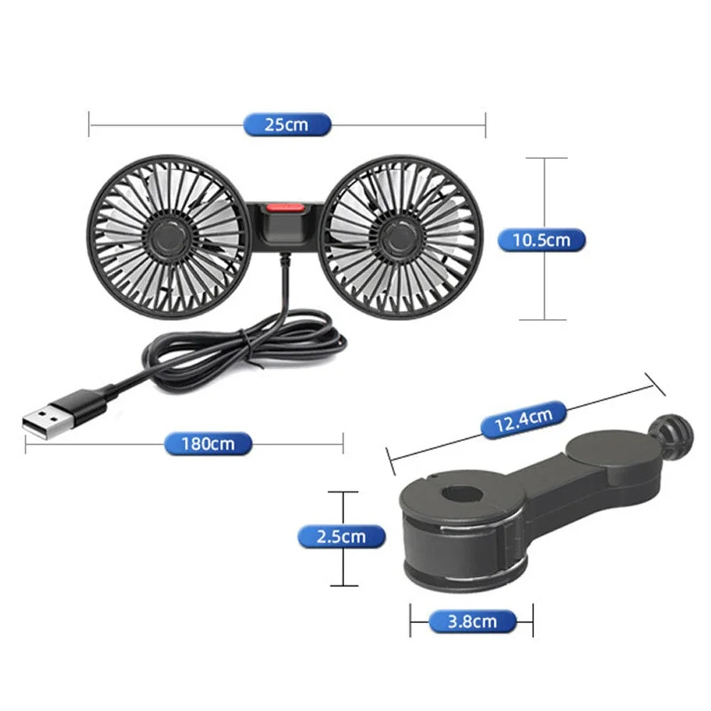 Dual Head Car Seat Fan – Rechargeable Backseat Cooling Fan for Kids & Pets 🚗❄️🐶👶