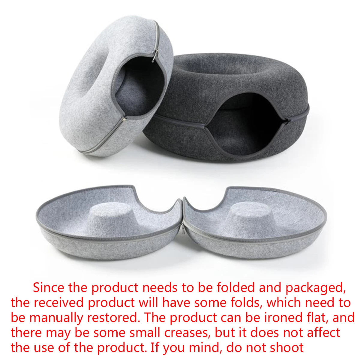 Felt Donut Cat Bed – 2-in-1 Cat Tunnel & Cozy Hideout 🐱✨