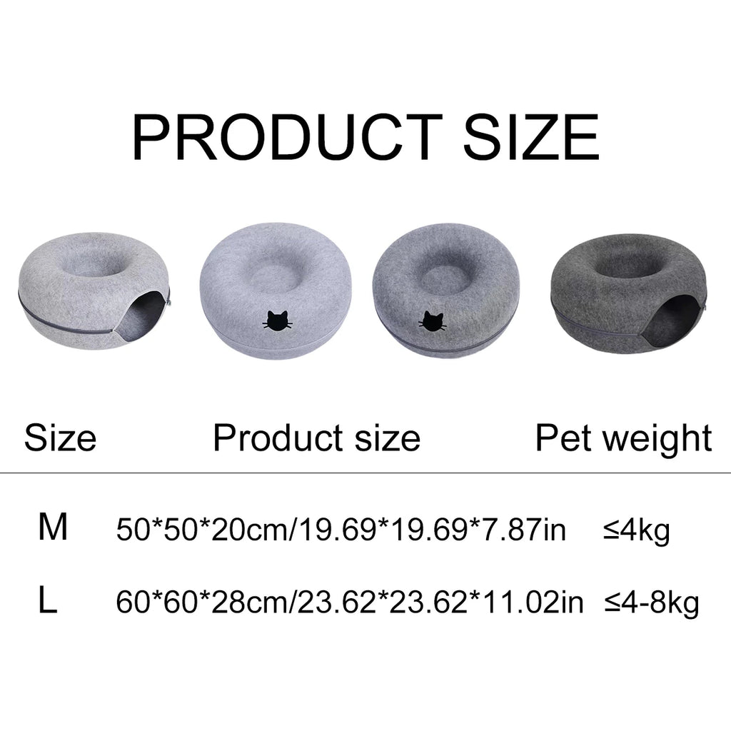 Felt Donut Cat Bed – 2-in-1 Cat Tunnel & Cozy Hideout 🐱✨